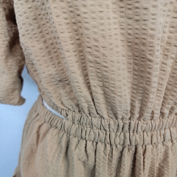 Madewell Dress Small Seersucker Puff Sleeve Cutout NF870 Brown NEW - Picture 4 of 10